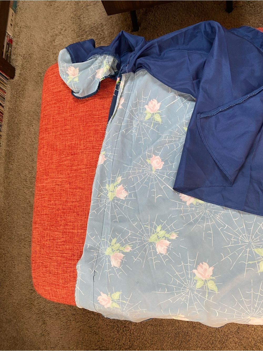 Rare Unique Vintage Spiderweb Roses Navy Blue Flare Dress - Picture 14 of 15